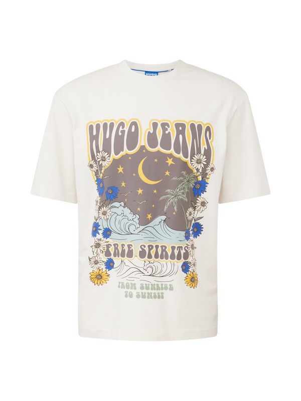 HUGO Blue HUGO Blue Тениска 'Nirito'  светлосиньо / кафяво / шафран / бял памук