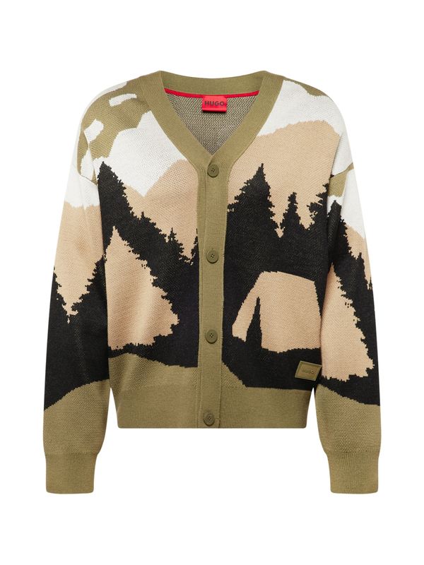 HUGO Red HUGO Red Плетена жилетка 'Sfest'  зелено / маслина / черно / бяло
