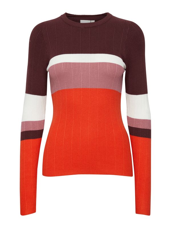 ICHI ICHI Пуловер 'MAFA'  къпина / неоново оранжево / пепел от рози / бяло