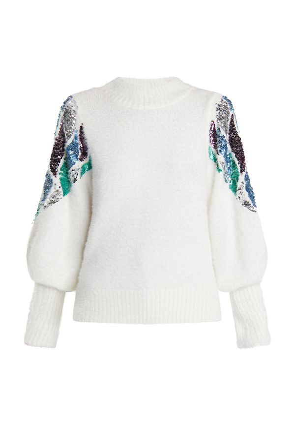 IZIA IZIA Пуловер 'Gaya'  кремаво / зелено / черно / сребърно