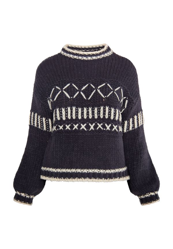 IZIA IZIA Пуловер 'Hoona'  антрацитно черно / бяло