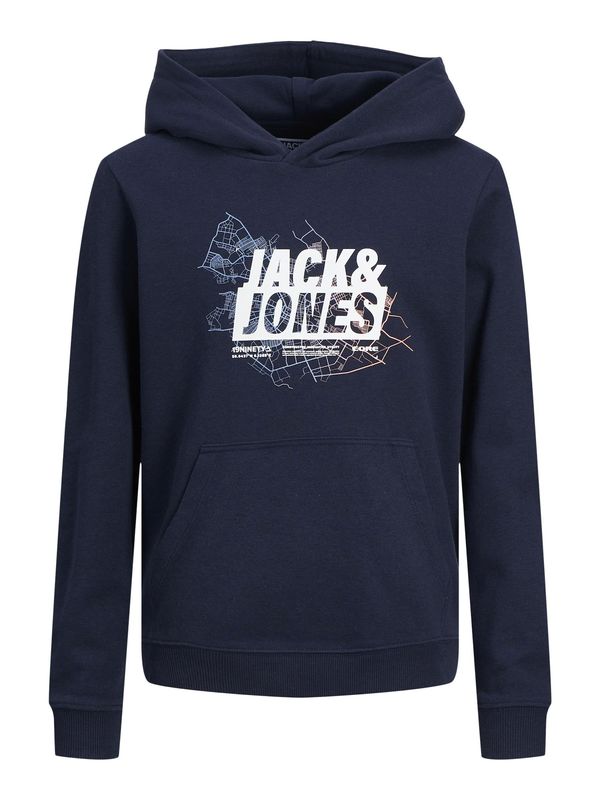 Jack & Jones Junior Jack & Jones Junior Суичър 'Map'  нейви синьо / светлосиньо / оранжево / бяло