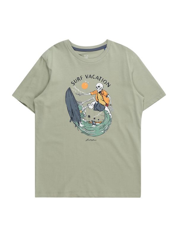 Jack & Jones Junior Jack & Jones Junior Тениска 'ZION'  тъмносиво / нефритено зелено / оранжево / бяло