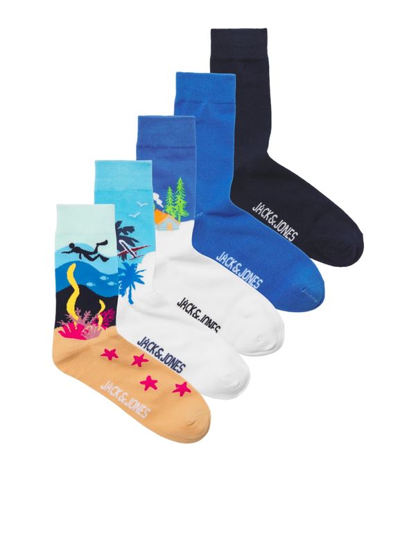 JACK & JONES JACK & JONES Къси чорапи 'VACAY'  цвят "пясък" / синьо / нейви синьо / бяло