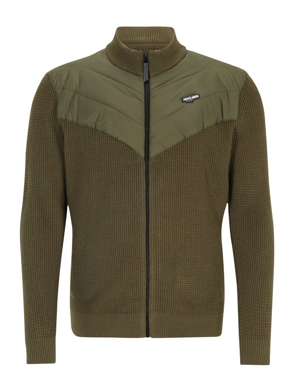 Jack & Jones Plus Jack & Jones Plus Плетена жилетка 'BLACK'  маслина / черно / бяло