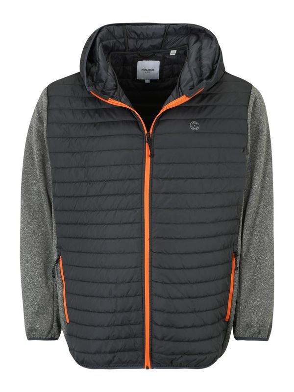 Jack & Jones Plus Jack & Jones Plus Преходно яке 'Emulti'  антрацитно черно / светлосиво / сив меланж / оранжево