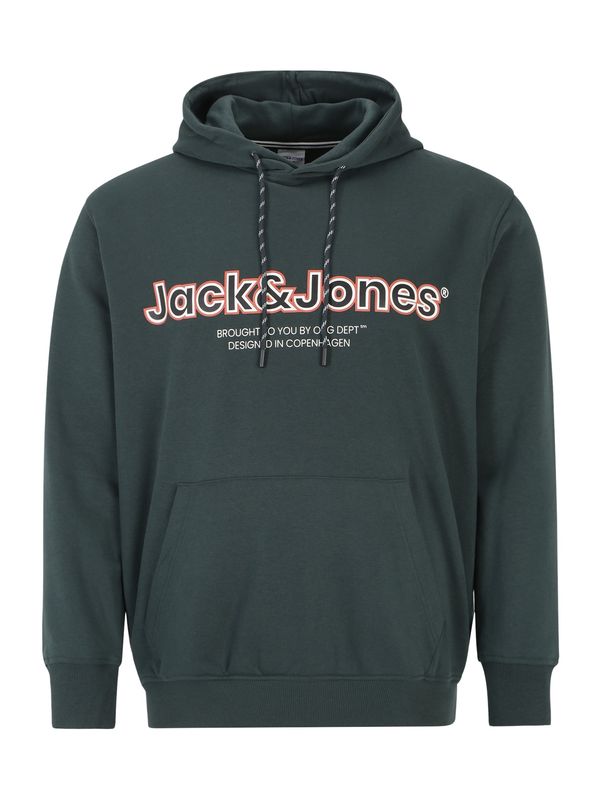 Jack & Jones Plus Jack & Jones Plus Суичър 'Lakewood'  тъмнозелено / пъпеш / бяло