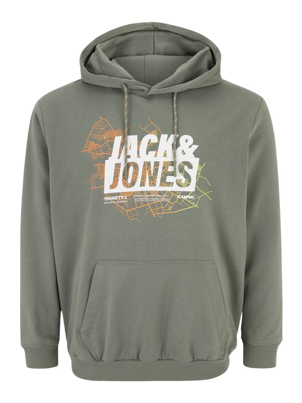Jack & Jones Plus Jack & Jones Plus Суичър 'MAP'  каки / светлозелено / оранжево / бяло