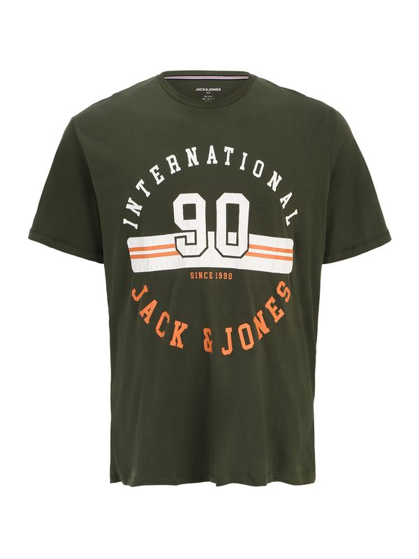 Jack & Jones Plus Jack & Jones Plus Тениска 'CARLO'  тъмнозелено / оранжево / черно / бяло