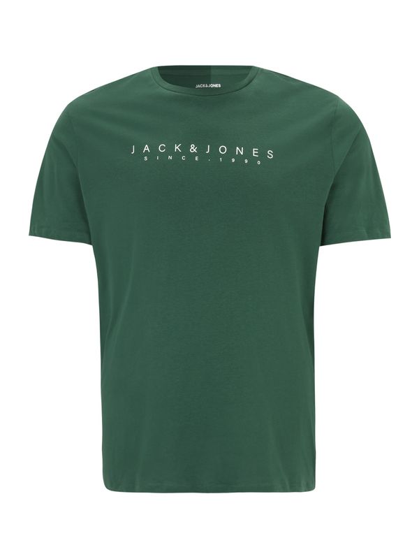 Jack & Jones Plus Jack & Jones Plus Тениска 'ETRA'  тъмнозелено / бяло