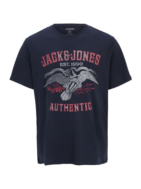 Jack & Jones Plus Jack & Jones Plus Тениска 'FONNE'  морскосиньо / сиво / светлосиво / пъпеш