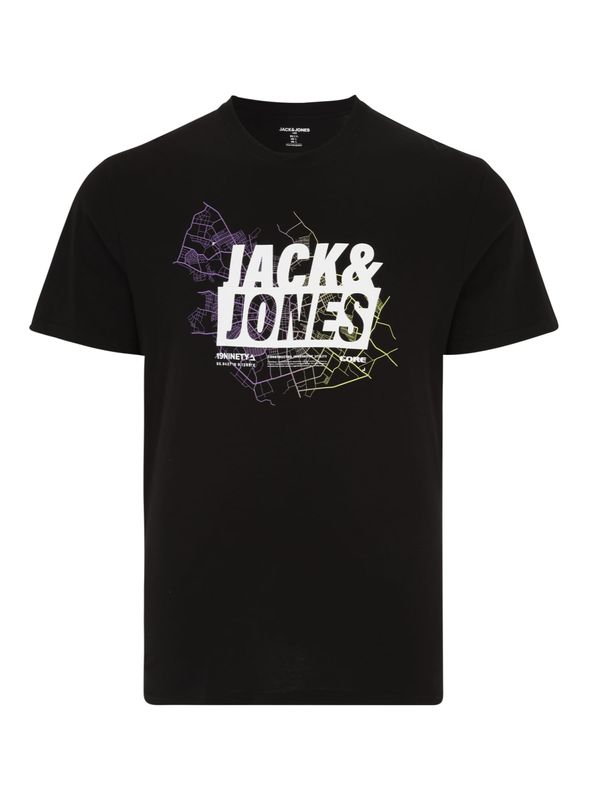 Jack & Jones Plus Jack & Jones Plus Тениска 'MAP'  лимон / светлолилаво / черно / бяло