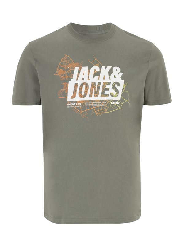 Jack & Jones Plus Jack & Jones Plus Тениска 'Map'  лимоненожълто / тъмнозелено / оранжево / бяло