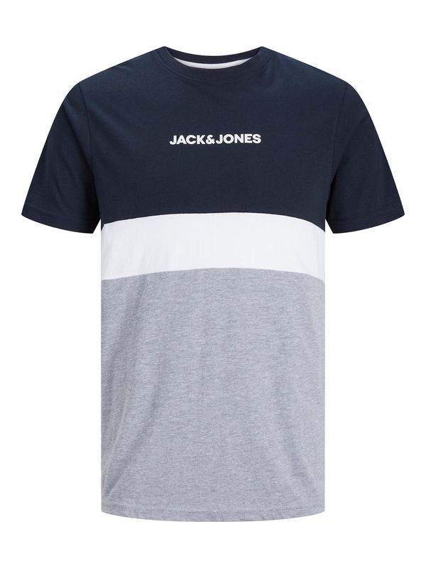 Jack & Jones Plus Jack & Jones Plus Тениска 'Reid'  нейви синьо / сив меланж / бяло