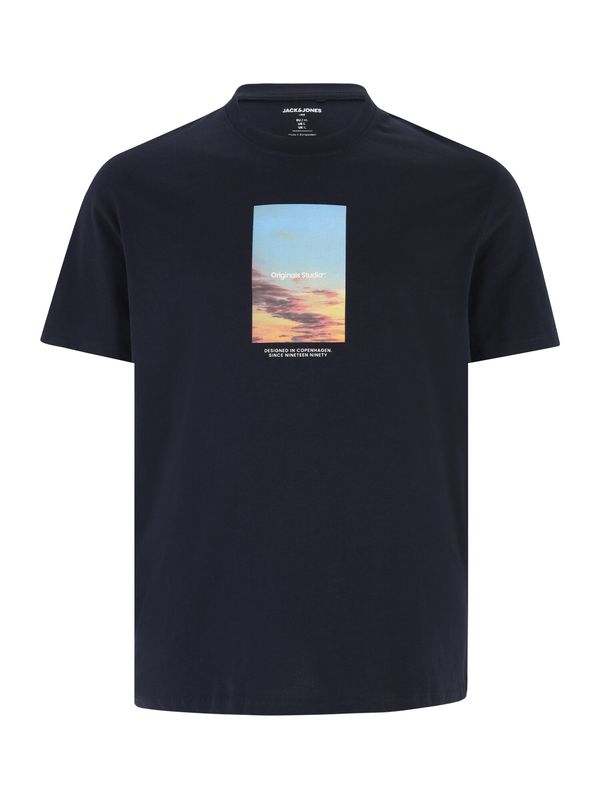 Jack & Jones Plus Jack & Jones Plus Тениска 'VESTERBRO'  цвят "пясък" / нейви синьо / светлосиньо