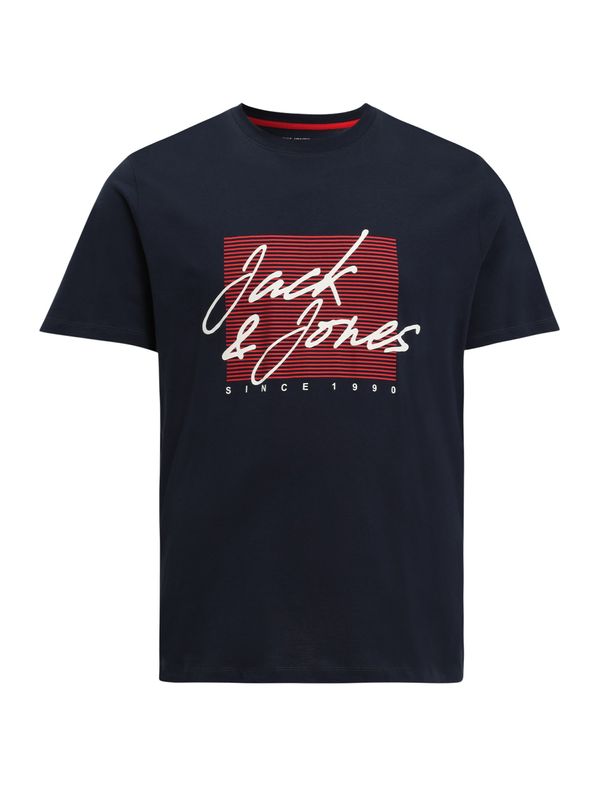 Jack & Jones Plus Jack & Jones Plus Тениска 'ZURI'  нейви синьо / ярко червено / бяло