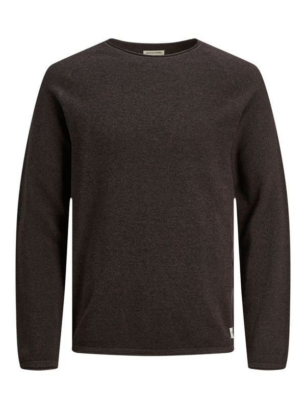 JACK & JONES JACK & JONES Пуловер 'Hill'  тъмнокафяво / бяло