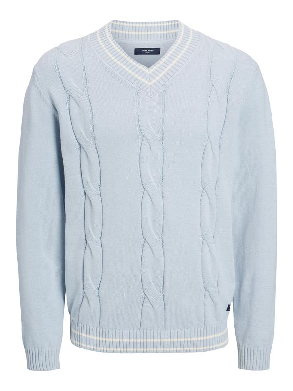 JACK & JONES JACK & JONES Пуловер 'OSCAR'  опушено синьо / черно / бяло