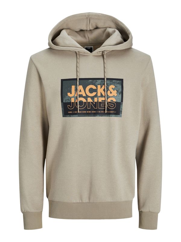 JACK & JONES JACK & JONES Суичър 'Logan'  сиво / антрацитно черно / оранжево