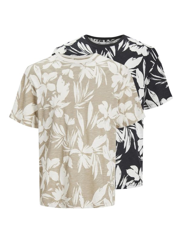 JACK & JONES JACK & JONES Тениска 'Jeff AOP'  бежово / черно / бяло
