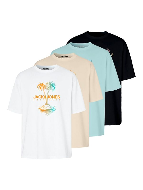JACK & JONES JACK & JONES Тениска 'LAFAYETTE'  телесен цвят / тюркоазен / черно / бяло