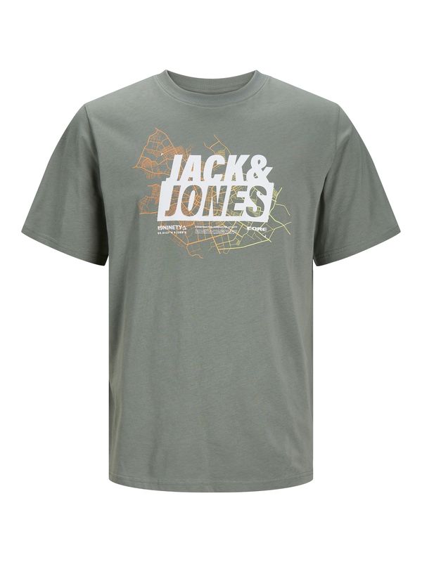 JACK & JONES JACK & JONES Тениска 'MAP'  маслина / оранжево / бяло
