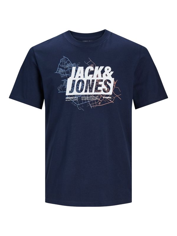 JACK & JONES JACK & JONES Тениска 'MAP'  нейви синьо / светлосиньо / бяло