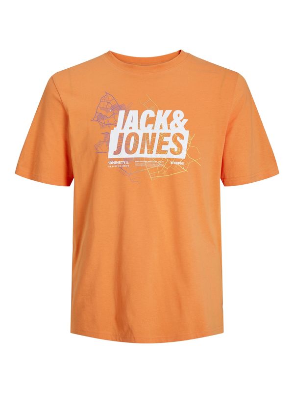 JACK & JONES JACK & JONES Тениска 'MAP'  оранжево / бяло