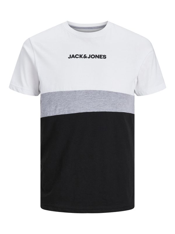 JACK & JONES JACK & JONES Тениска 'Reid'  сив меланж / черно / бяло