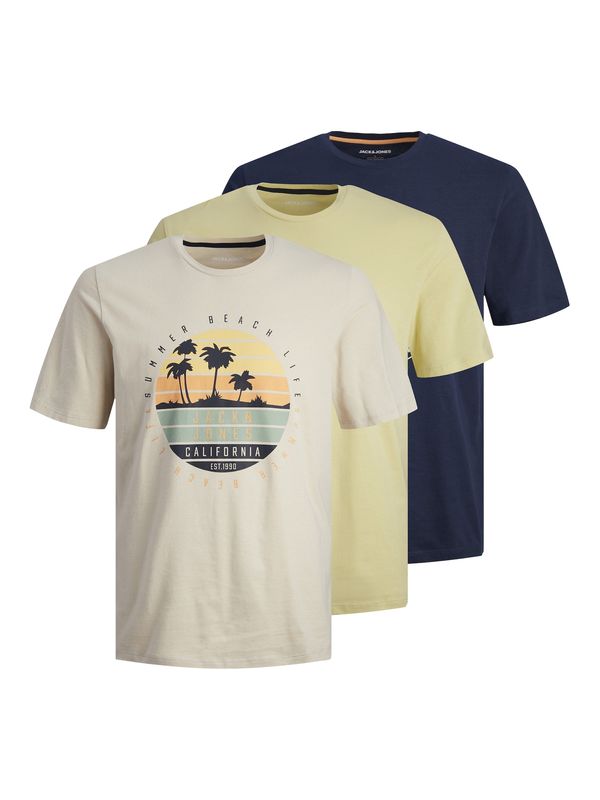 JACK & JONES JACK & JONES Тениска 'SUMMER VIBE'  бежово / нейви синьо / жълто