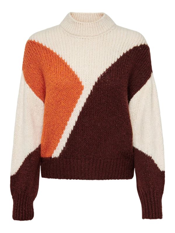 JDY JDY Пуловер 'Kilian'  тъмнокафяво / тъмнооранжево / бял памук