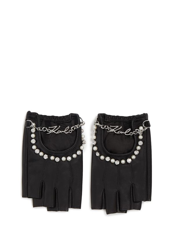 Karl Lagerfeld Karl Lagerfeld Ръкавици с къси пръсти  черно / сребърно / перлено бяло