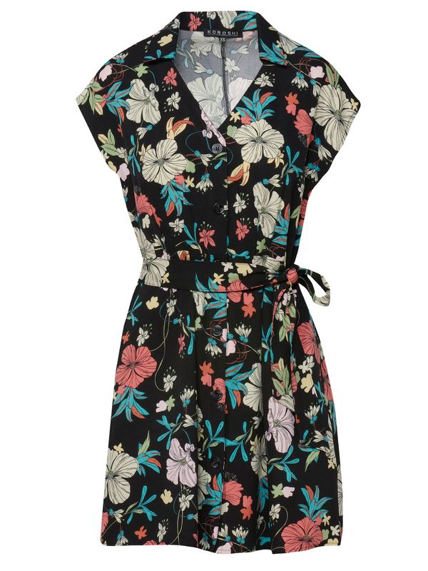 KOROSHI KOROSHI Рокля тип риза  бежово / аквамарин / зелено / черно