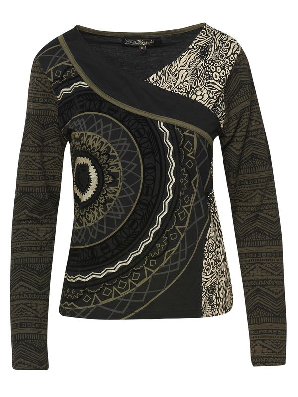 KOROSHI KOROSHI Тениска  бежово / маслина / черно