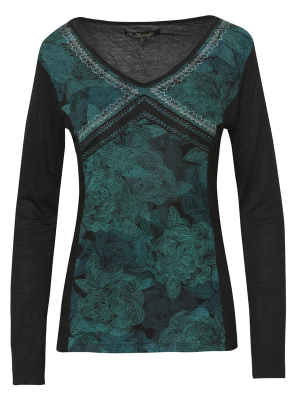 KOROSHI KOROSHI Тениска  елхово зелено / черно / бяло