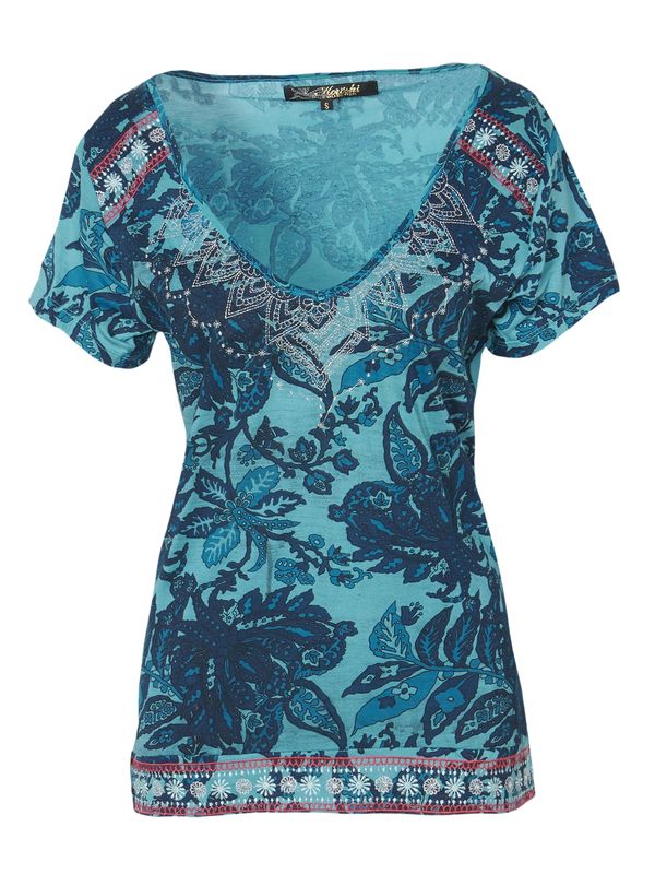 KOROSHI KOROSHI Тениска  нейви синьо / тюркоазен / сребърно сиво / пъпеш