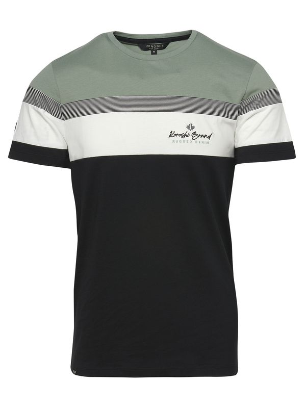 KOROSHI KOROSHI Тениска  пастелно зелено / черно / бяло