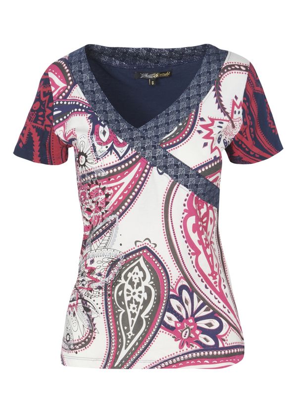 KOROSHI KOROSHI Тениска  синя тинтява / сиво-кафяво / фуксия / естествено бяло