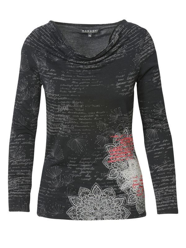 KOROSHI KOROSHI Тениска  сиво / оранжево / черно / бяло