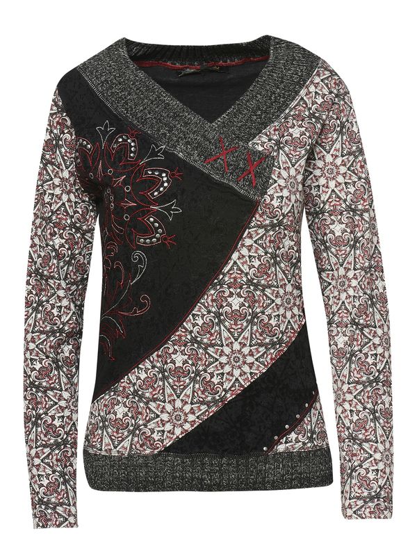 KOROSHI KOROSHI Тениска  тъмночервено / черно / черен меланж / бяло