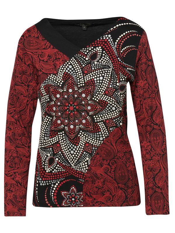 KOROSHI KOROSHI Тениска  зелено / карминено червено / черно / бяло