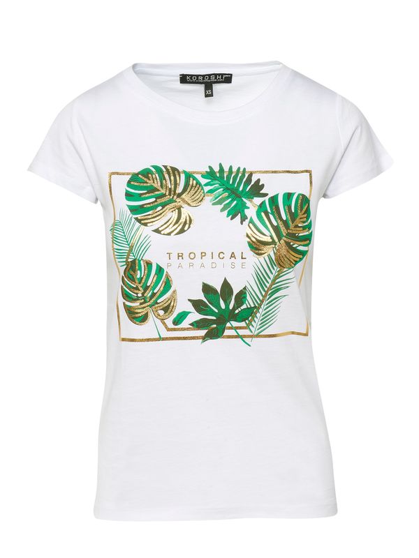 KOROSHI KOROSHI Тениска  злато / зелено / тъмнозелено / бяло