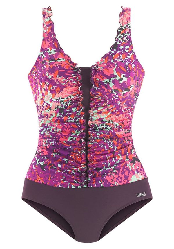 LASCANA LASCANA Оформящ цял бански  кафяво / мента / лилав / розово