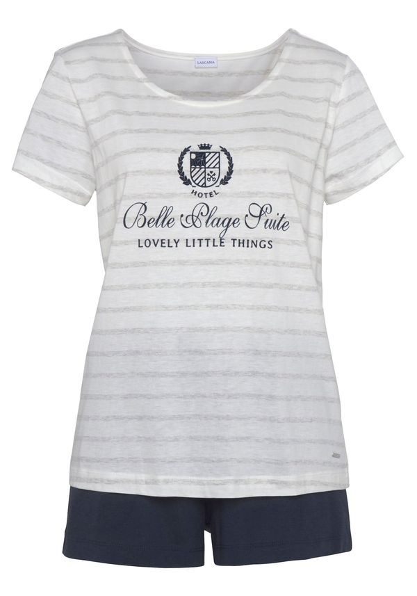 LASCANA LASCANA Пижама  бежово / нощно синьо / бяло