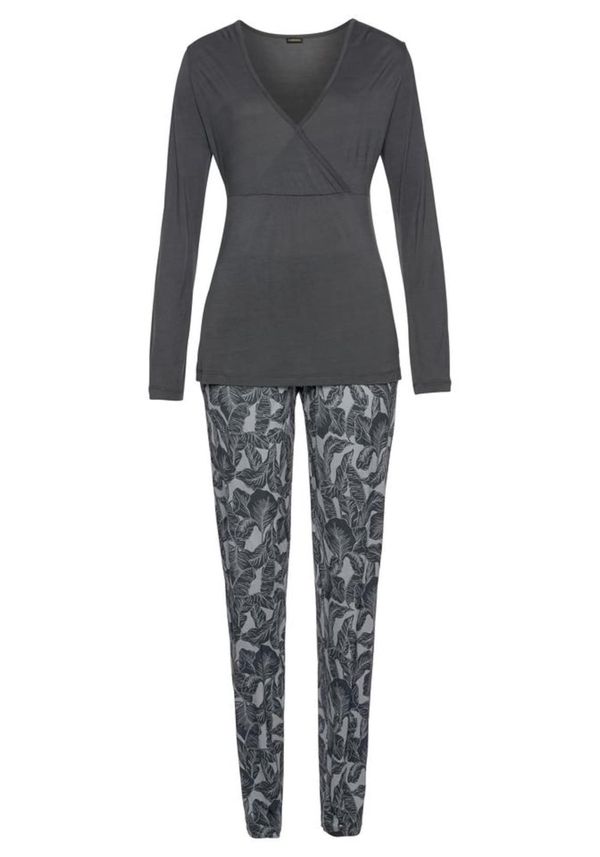LASCANA LASCANA Пижама  сиво / антрацитно черно