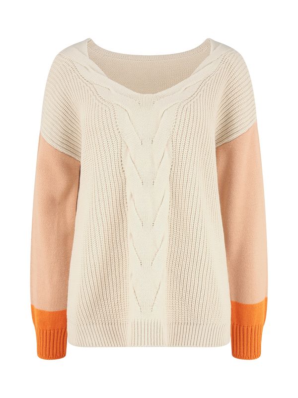 LASCANA LASCANA Пуловер 'Braid'  кремаво / оранжево / светлооранжево