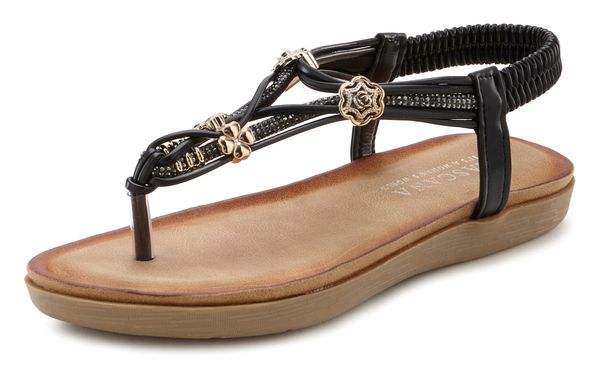 LASCANA LASCANA Сандали с разделител за пръстите  кафяво / злато / черно