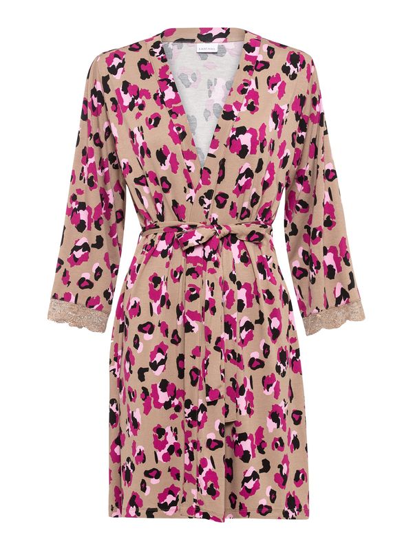 LASCANA LASCANA Сутрешен халат 'Lovly Nights'  цвят "пясък" / розово / фуксия / черно