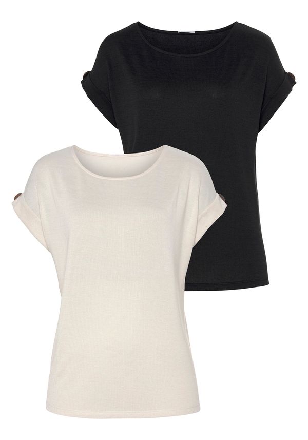 LASCANA LASCANA Тениска  бежово / черно