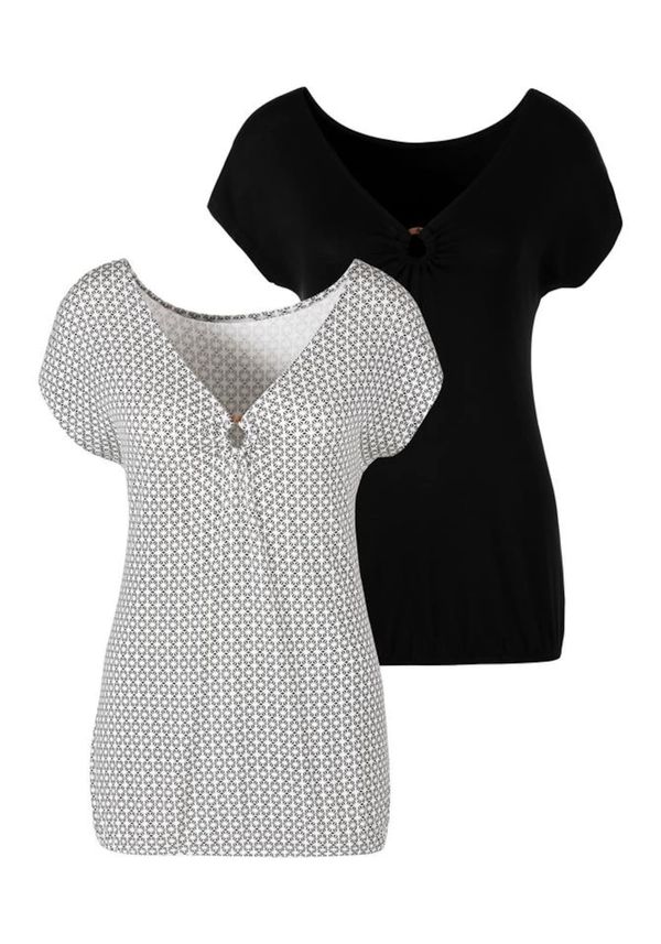 LASCANA LASCANA Тениска  черно / бяло